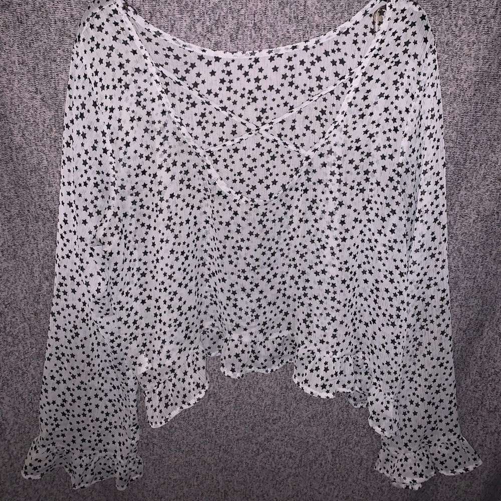 Sheer White crop Top with Black Stars